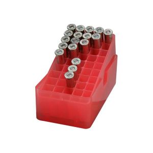 SLIP-TOP AMMO BOX 50 ROUND SQUARE HOLE 38 TO 357 CLEAR RED