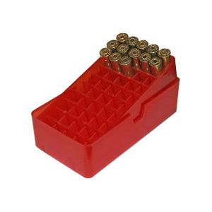 SLIP-TOP AMMO BOX 50 ROUND SQUARE HOLE 41 TO 44 CLEAR RED