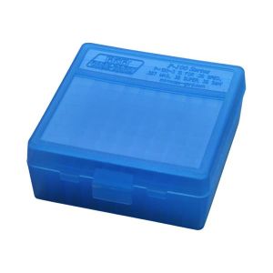 AMMO BOX 100 ROUND FLIP-TOP 38 TO 357 CLEAR BLUE