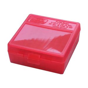 AMMO BOX 100 ROUND FLIP-TOP 38 TO 357 CLEAR RED