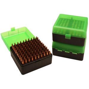 AMMO BOX 100 RND FLIPTOP 22-250 243 308WIN 220 SWIFT GRN/BLK