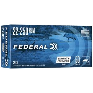 Federal American Eagle Varmint & Predator Ammunition: 22-250 Rem, 50 gr, JHP, 3850 fps, Model AE22250G