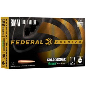 Federal Gold Medal Sierra MatchKing Ammunition: 6mm Creedmoor, 107 gr, HPBT, 3000 fps, Model GM6CRDM1