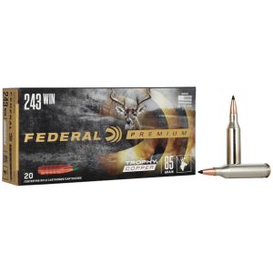 Federal Trophy Copper Ammunition: 243 Win, 85 gr, TC, 3200 fps, Model P243TC1