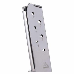 Mec-Gar Magazine for 1911 Full-Size - 45 ACP, 7-Rounds, Nickel, Metal Floorplate